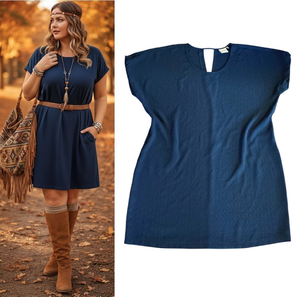 JunaRose 2016 Camille Textured Navy‎ Blue Above The Knee Loose Dress Plus 16